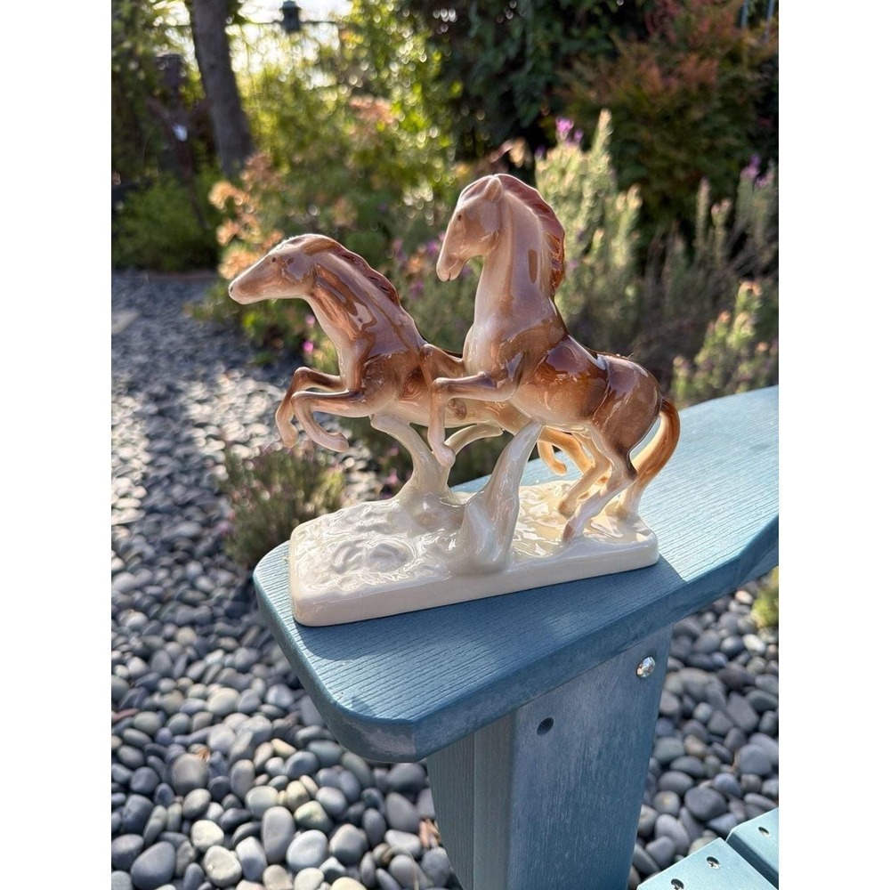 Royal Dux Porcelain Two Galloping Horses Figurine Made in Czechoslovakia